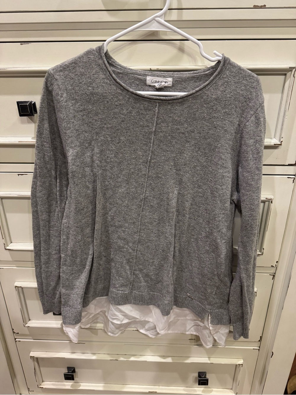 Calvin Klein Gray Pullover with White Layered Hem
